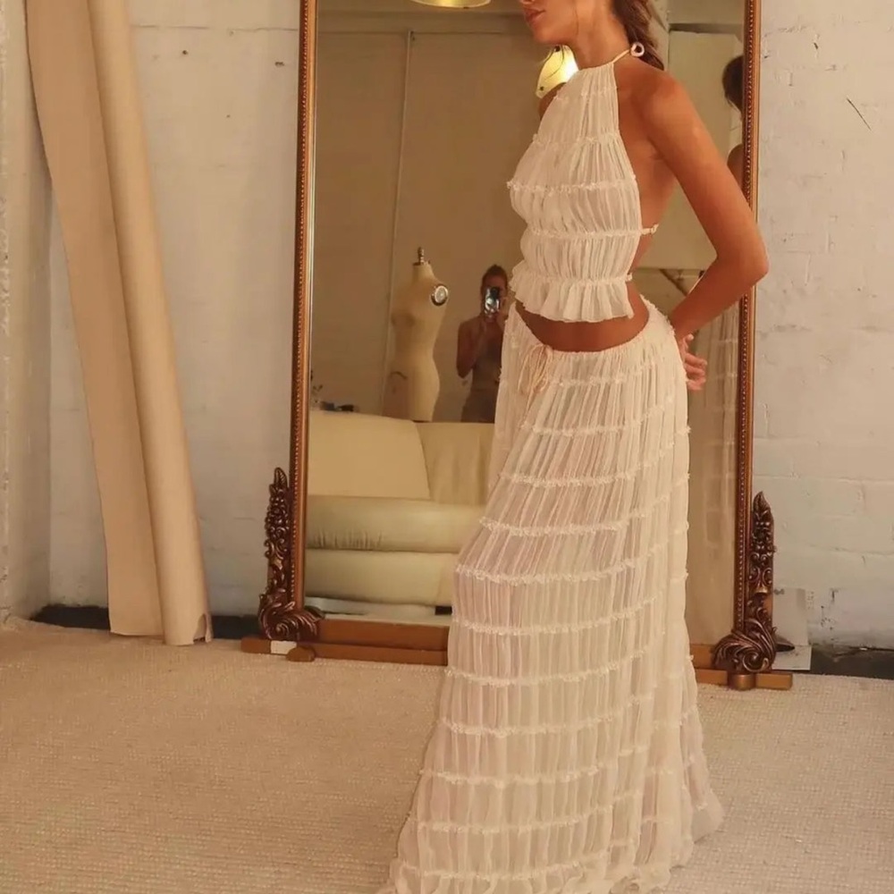 Elegant Cream Halter Maxi Dress